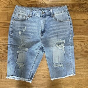 Distressed Blue Jean Bermuda Shorts Medium‎